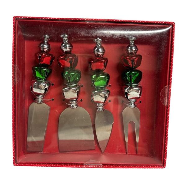 Jingle‎ Bell Cheese Knives Christmas Holiday Entertaining Set of 4 NEW IN BOX - Picture 1 of 5